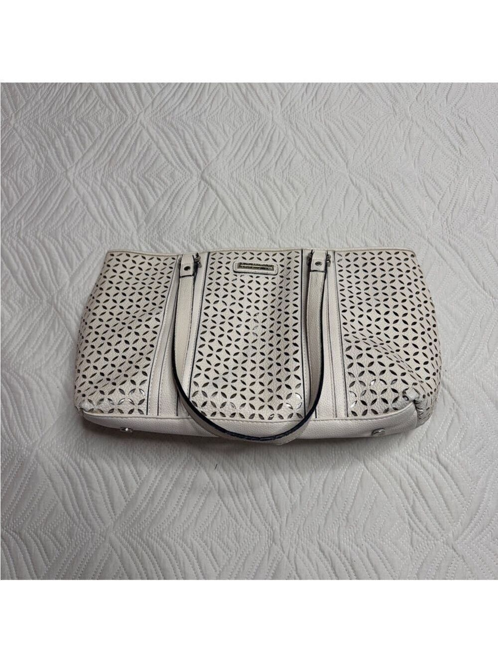 Dana Bachman Women’s White Perforated Star Cut-Out Leather Shoulder Bag.